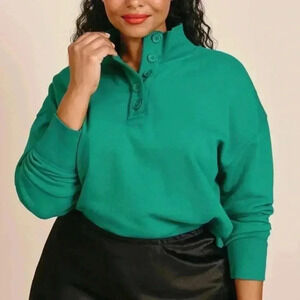 1 1 Honore Collection Aria Half Button Crop Pullover 1X